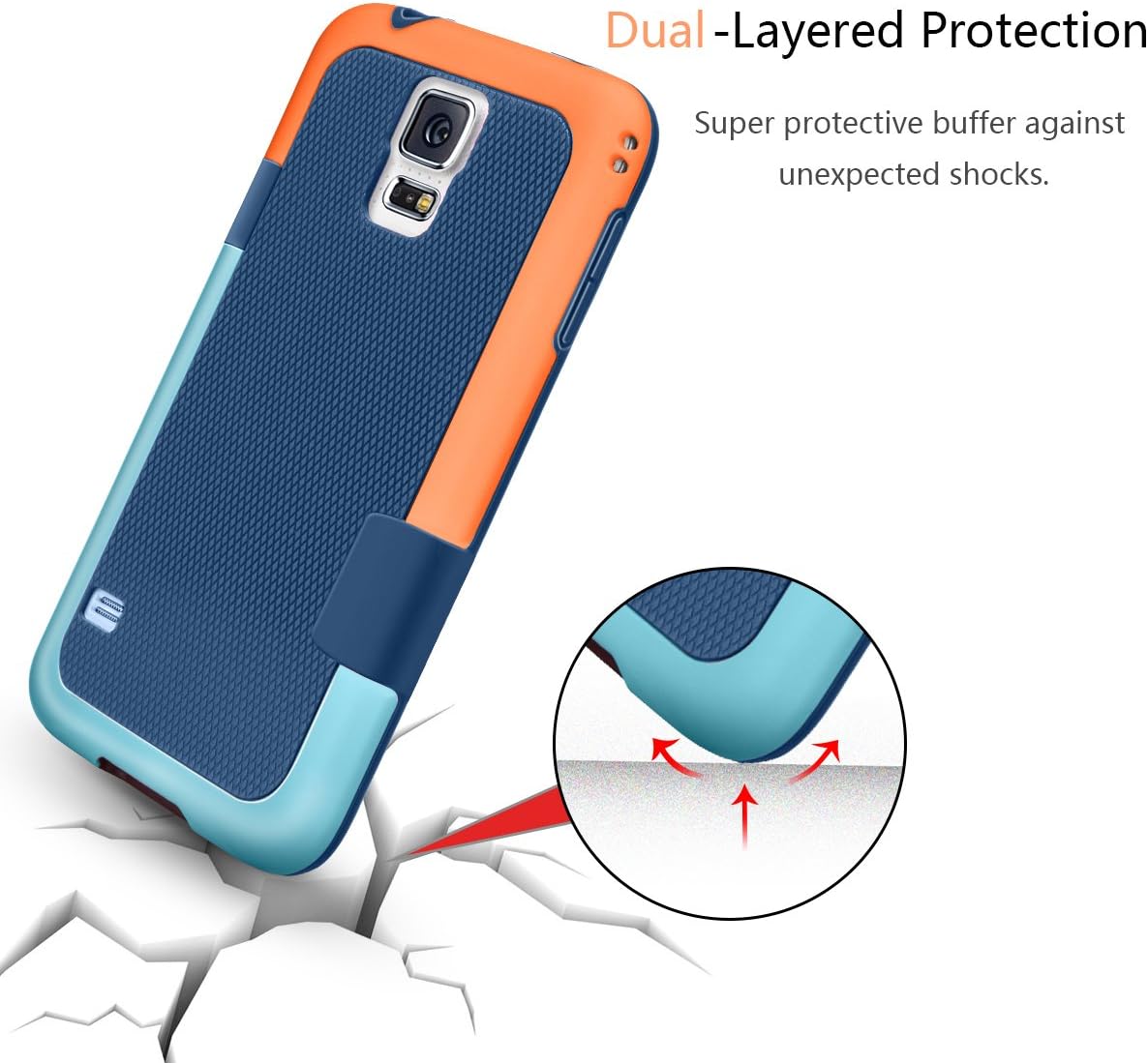 TILL for Galaxy S5 Case, (TM) Ultra Slim 3 Color Hybrid Impact Anti-Slip Shockproof Soft TPU Hard PC Bumper Extra Front Raised Lip Case Cover for Samsung Galaxy S5 I9600 GS5 [Blue]