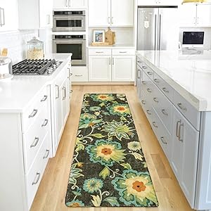 Lahome Floral Kitchen Runner Rug- 2x8 Runners for Hallways Non-Slip Washable Rug Runner Throw Low-Pile Entryway Laundry Runner Rugs Soft Green Paisley Print Carpet Runner for Bedroom Living