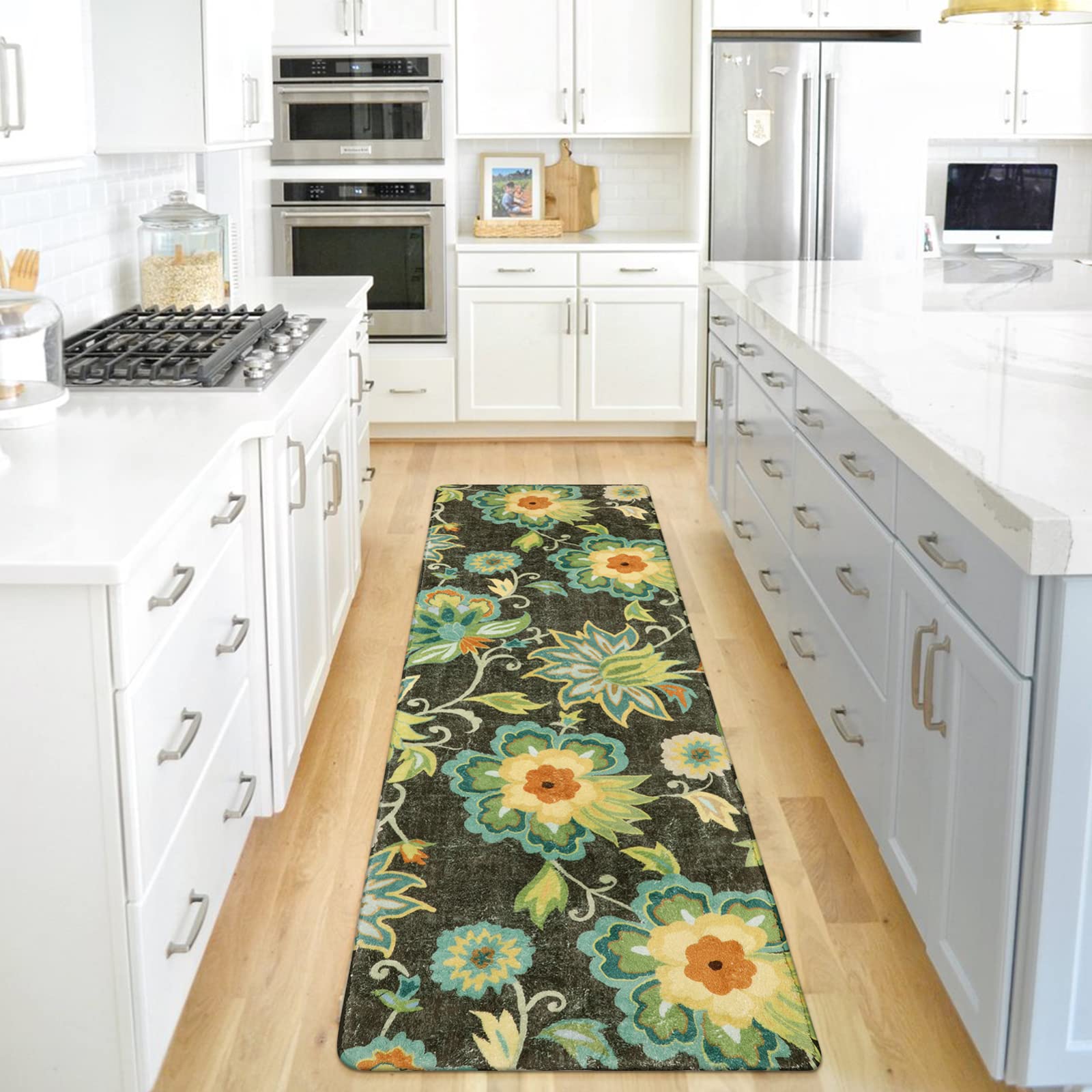 Lahome Floral Kitchen Runner Rug- 2x8 Runners for Hallways Non-Slip Washable Rug Runner Throw Low-Pile Entryway Laundry Runner Rugs Soft Green Paisley