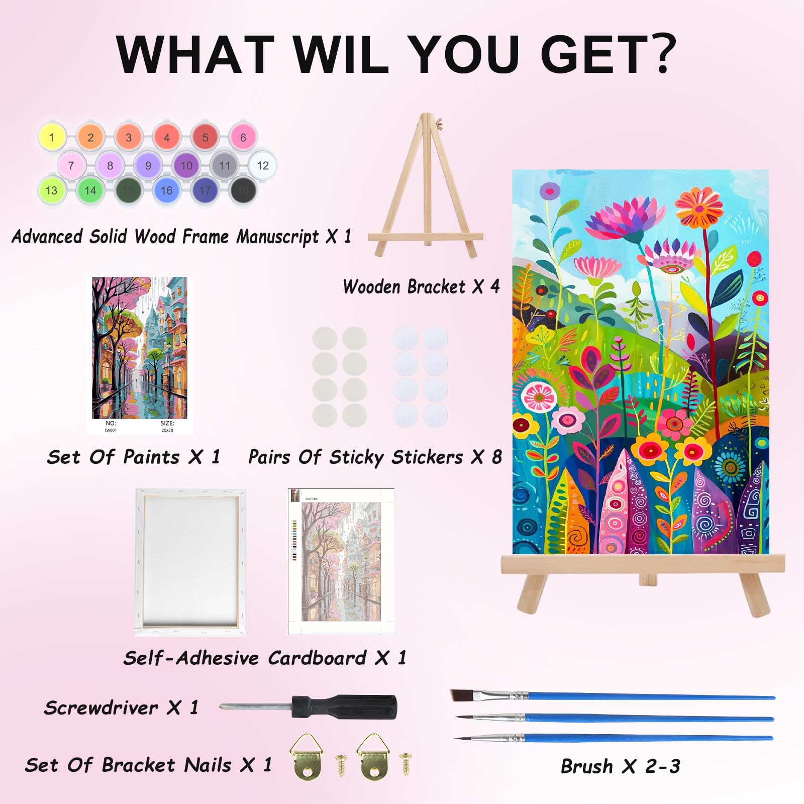 MOGTAA Pittura Con Numeri Per Adulti E Bambini - Fiori Colorati Con Cornice E Cavalletto - Kit Fai Da Te