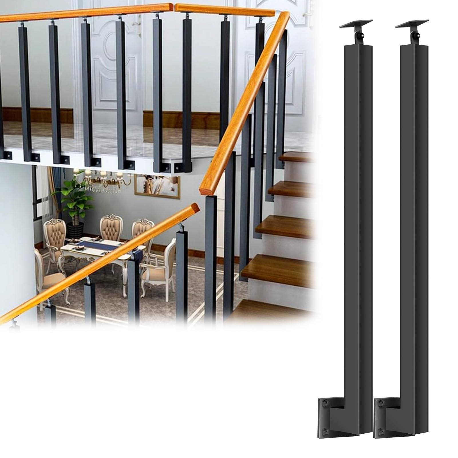 Barreaux d'escalier design noir pour sécuriser la terrasse et le porche familial