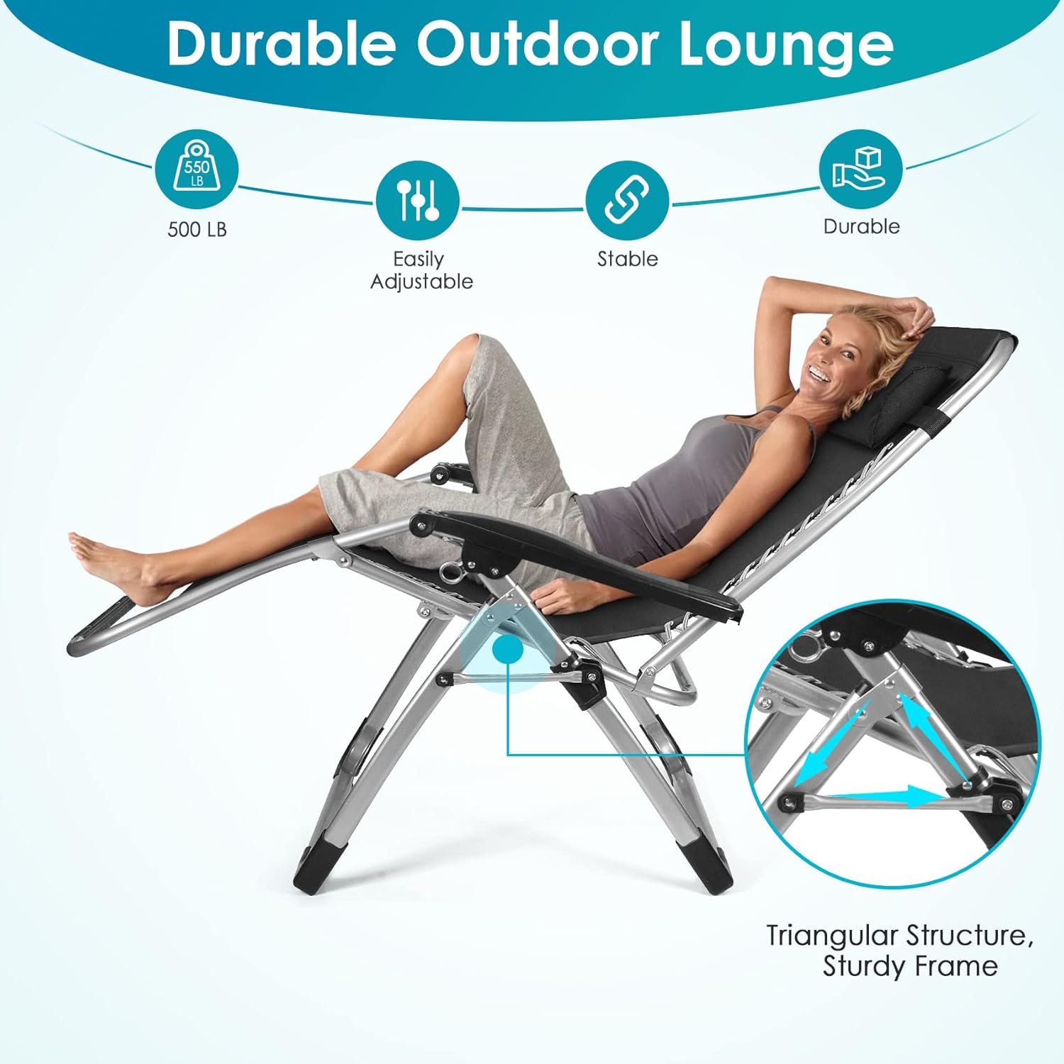 Suteck Oversized Zero Gravity Chairs,500LBS Folding Reclining Lounge Chair with Removable Pad and Cup Holder Adjustable Ergonomic Patio Recliner for Outside Indoor Beach Office Lawn Yard Camping Gray : Patio, Lawn & Garden