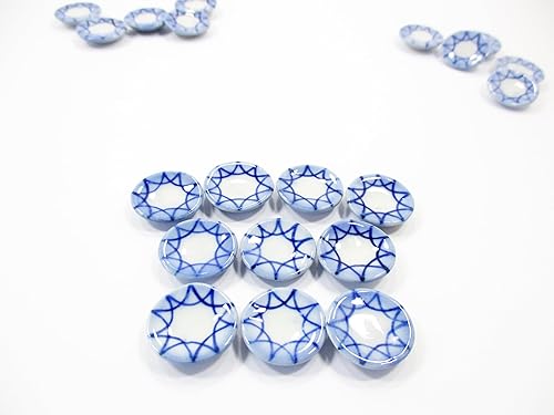 Plato de pintura de borde azul de 0.394x0.591 in hecho a mano casa de muñecas en miniatura de cerámica 13215