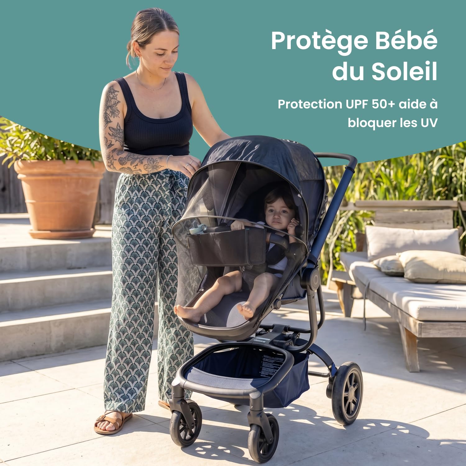 Habillage Pluie 3-en-1 Universel pour Poussette | Compatible poussettes, nacelles et sièges auto, Protection UPF 50+, Moustiquaire intégrée, 47% de matériaux recyclés