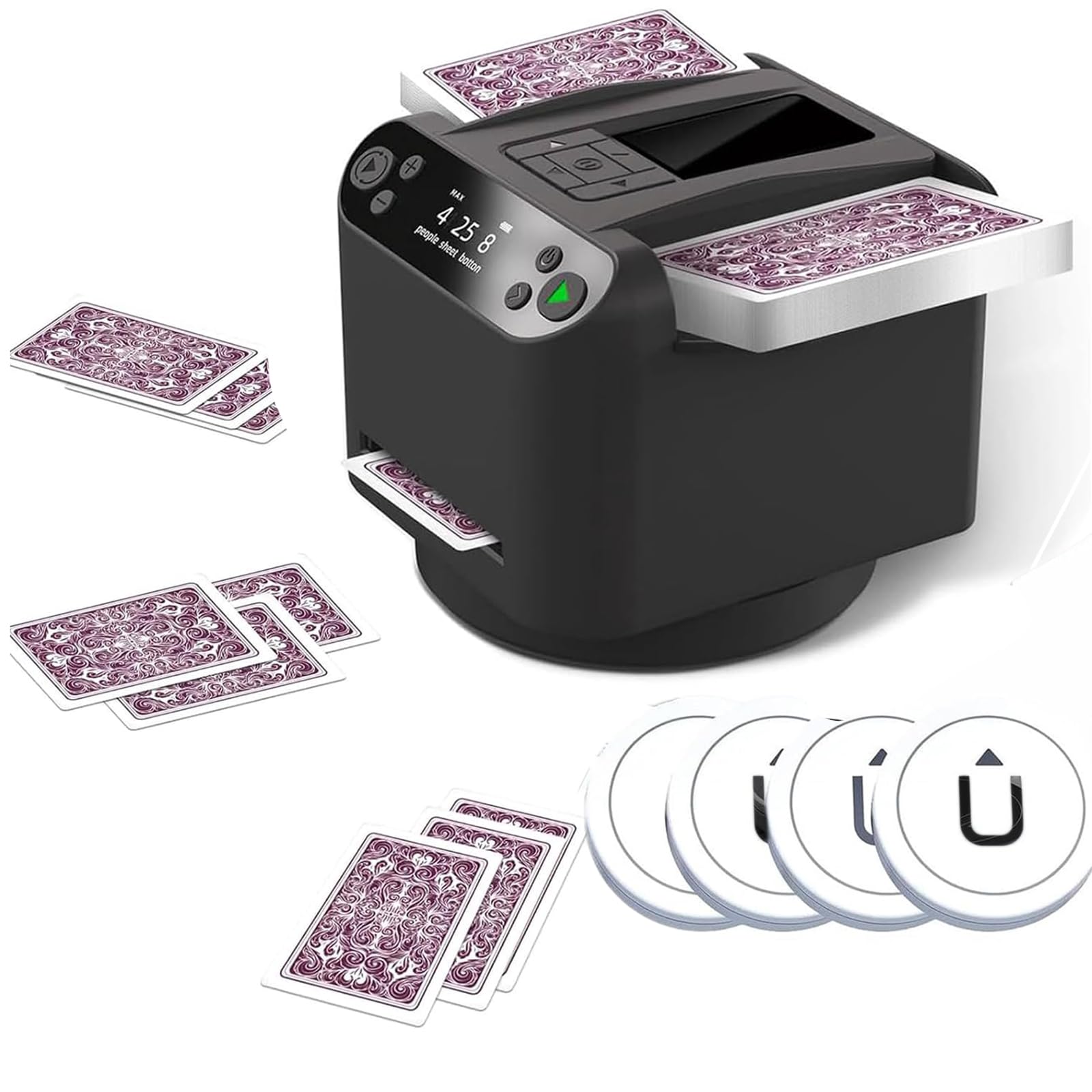 PODEC Automatic Card Dealer & Shuffler Machine, 2-in-1 360 ° Silent Rotating Card Dealer with 4 Dealer Buttons and Multiple Card Dealing Modes, Playing Card Machine for Blackjack, Texas Hold'em