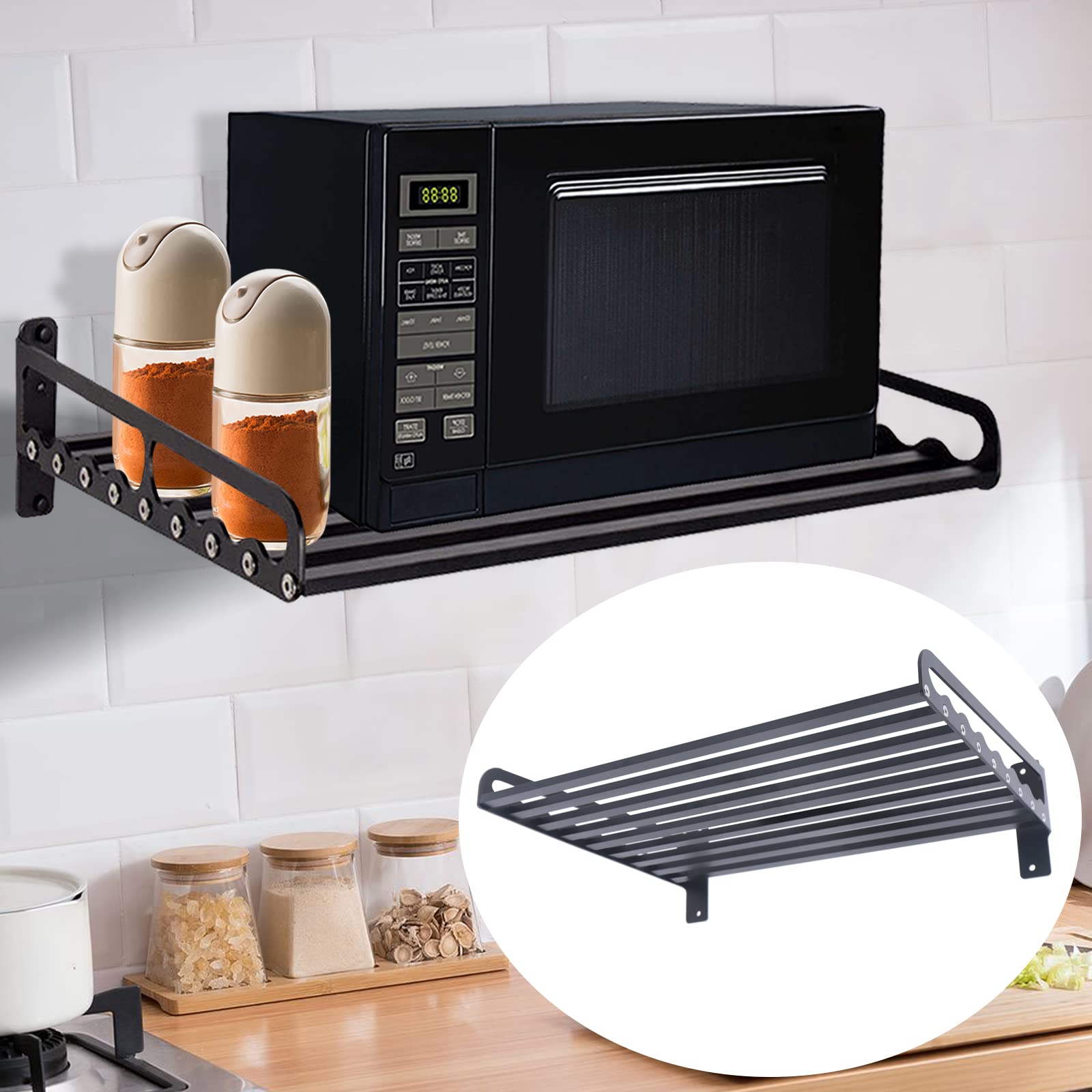 Estante de pared para microondas, estante de pared de 50 cm para cocinas, soporte para microondas, organizador de estantes de cocina