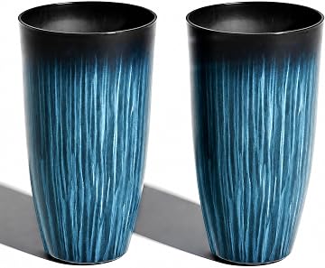 Worth Garden 20" H. Large Plastic Planters - Set of 2 Gradient Blue...