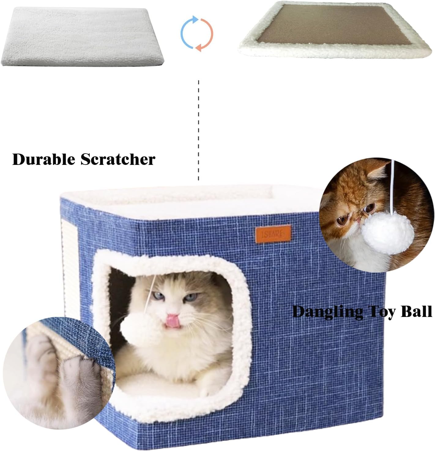 review Cat Beds for Indoor Cats Clearance Cave Small Cat House Foldable Cat Hideaway Cute Modern Cat Condo for Multi Small Pet Large Kitten Kitty with Fluffy Ball Hanging and Scratch Pad