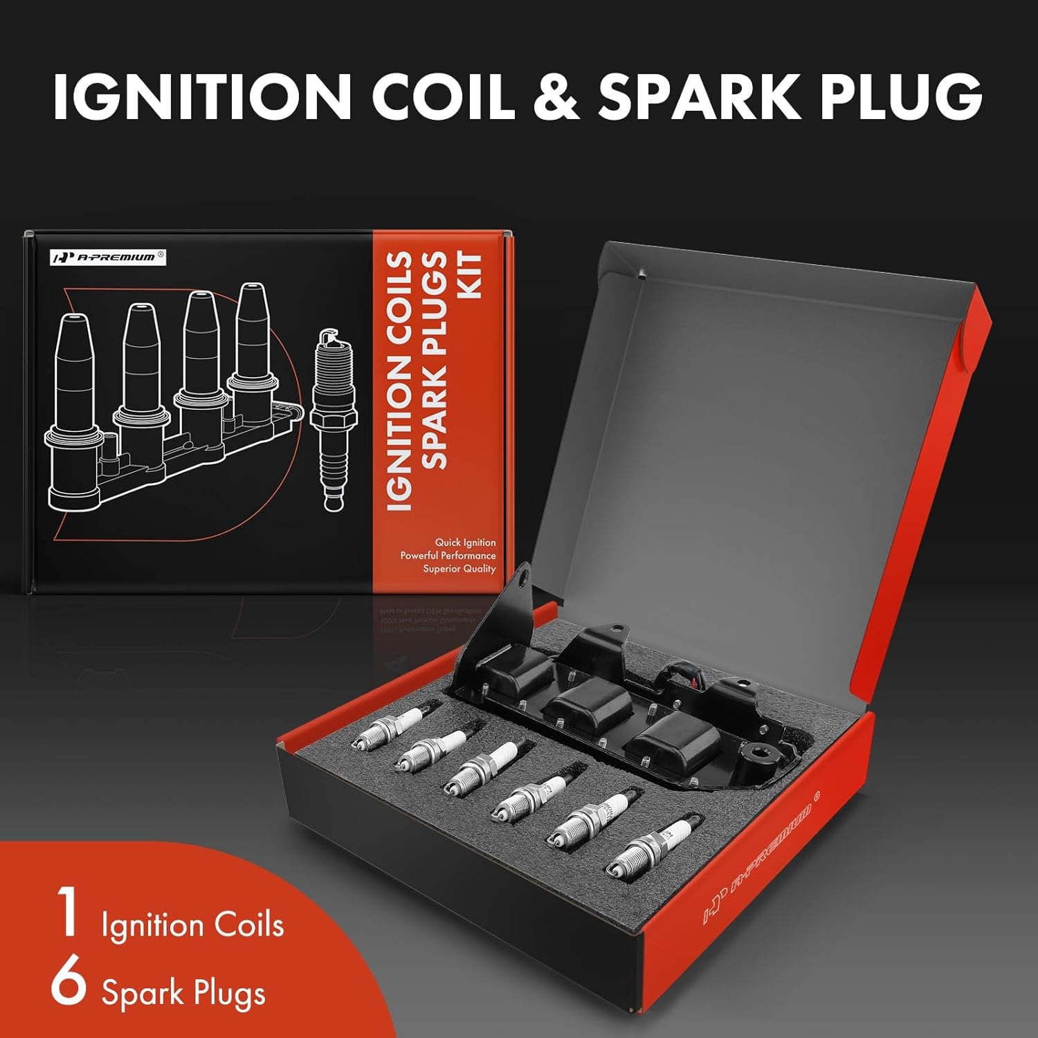 A-Premium 1x Ignition Coil Pack and 6x Iridium Spark Plugs Compatible with Hyundai Sonata 1999-2001 2005 & Kia Optima 2001 2004-2005, Magentis 2001-2006