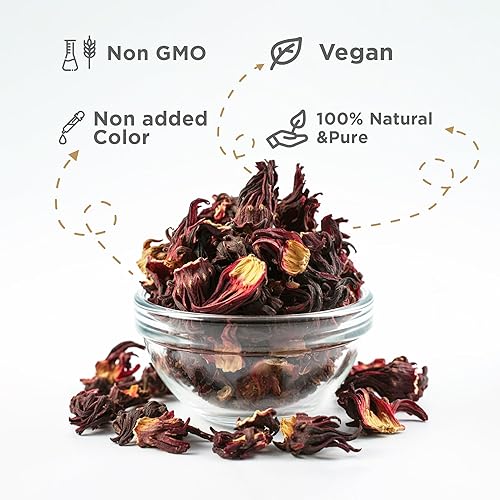 Miniatura 3 de Homtiem Flor de hibisco seca orgánica de 8 onzas (8.01 oz), pétalos enteros, sin OMG, vegana, totalmente natural, versátil para cocinar y bebidas,