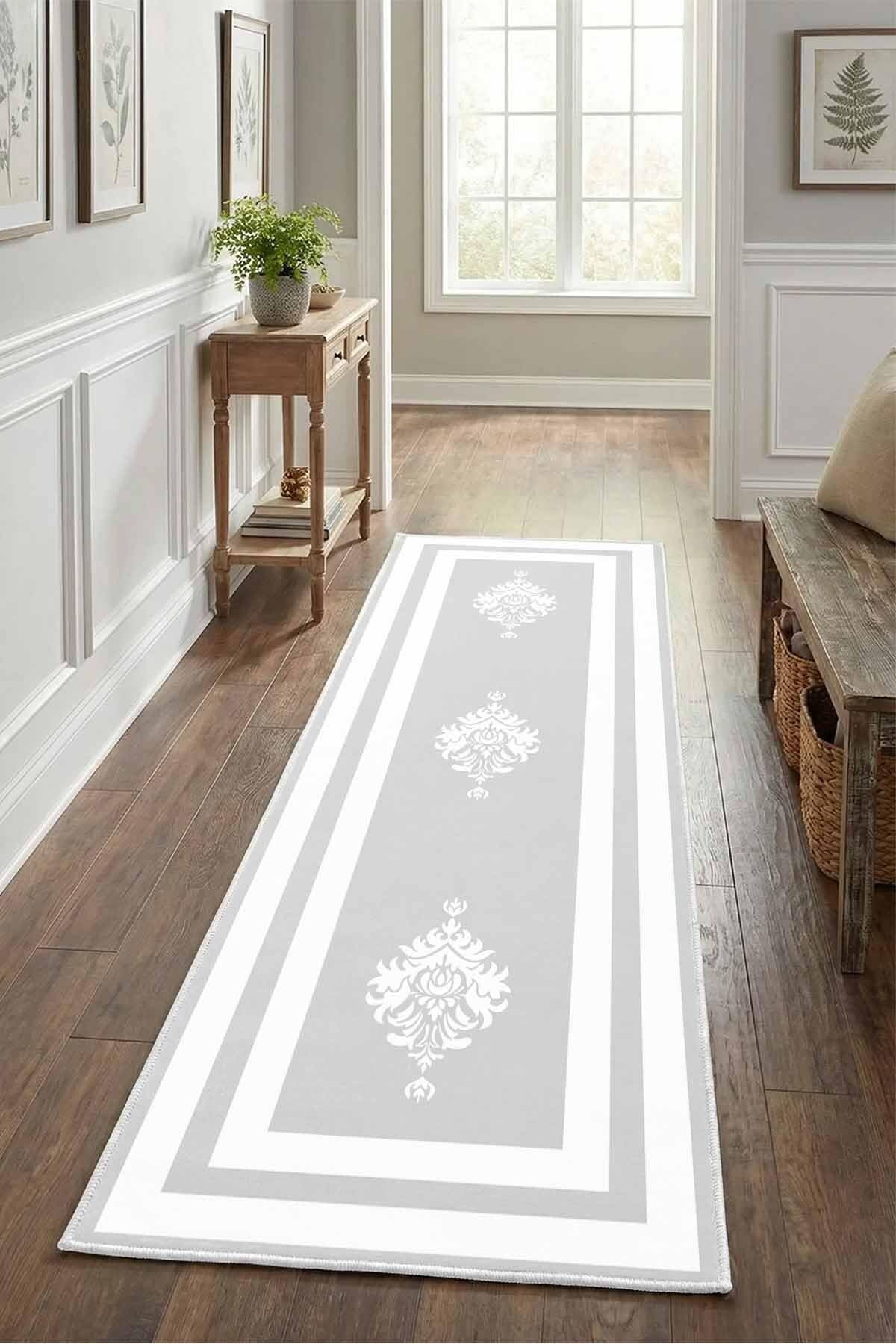 Monnhein Gri Yolluk Black-7 - Yıkanabilir, Kaymaz Taban, Dijital Baskılı, Leke Tutmaz, İnce Hav, Modern Koridor, Mutfak, Antre ve Salon için Dekoratif Yolluk