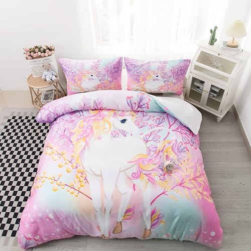 CVHOUSE Juego de ropa de cama de unicornio arcoíris tamaño individual, juego de ropa de cama de unicornio arcoíris para niñas, niños y adolescentes,