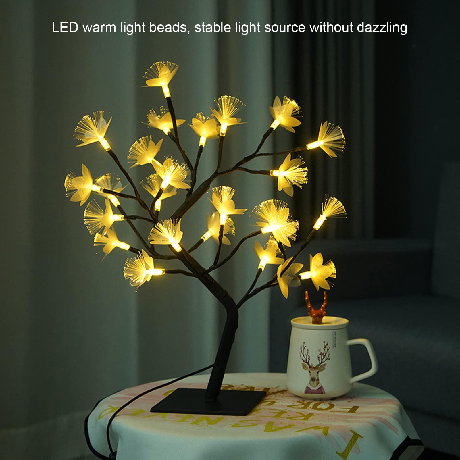 LOCADENCE Fiber Optic Lamp, 100LM 24LED Wear and Bending Resistance Household Bonsai Light, Simulation Flower Light for Home Garden Courtyard Decoration