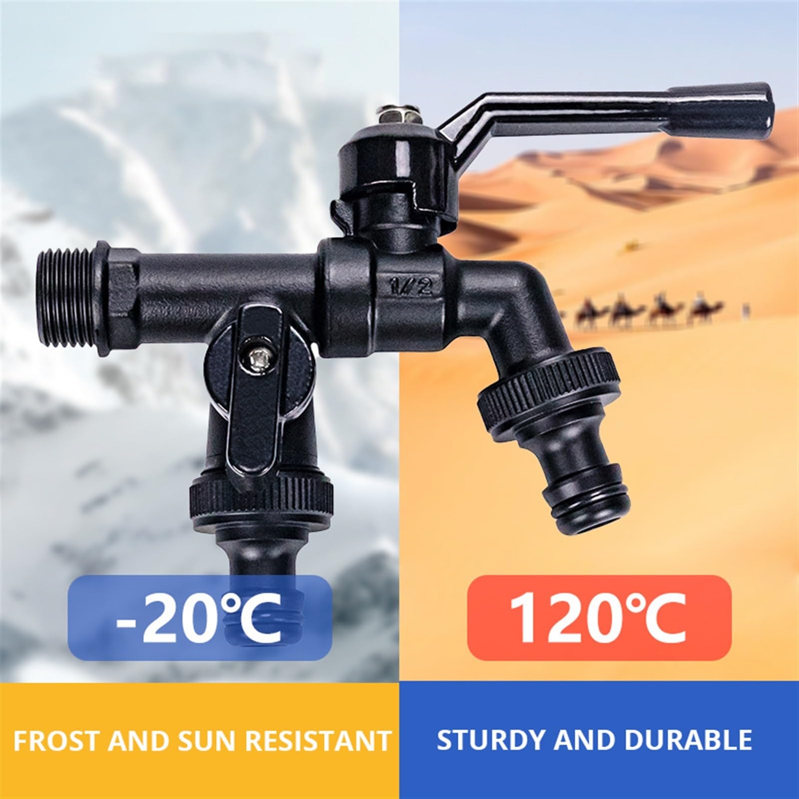 Grifo de agua latón for exteriores con conector manguera, grifo jardín anticongelante, doble salida for lavadora, exterior resistente (2 pezones)(2 Nipple)
