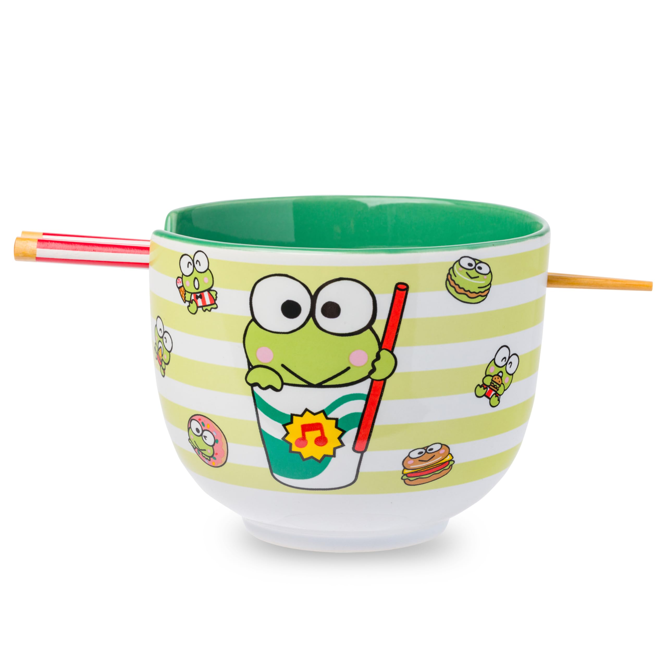 Silver Buffalo Sanrio Hello Kitty and Friends Keroppi Foodie Icons Ceramic Ramen Noodle Rice Bowl with Chopsticks, Microwave Safe, 20 Ounces