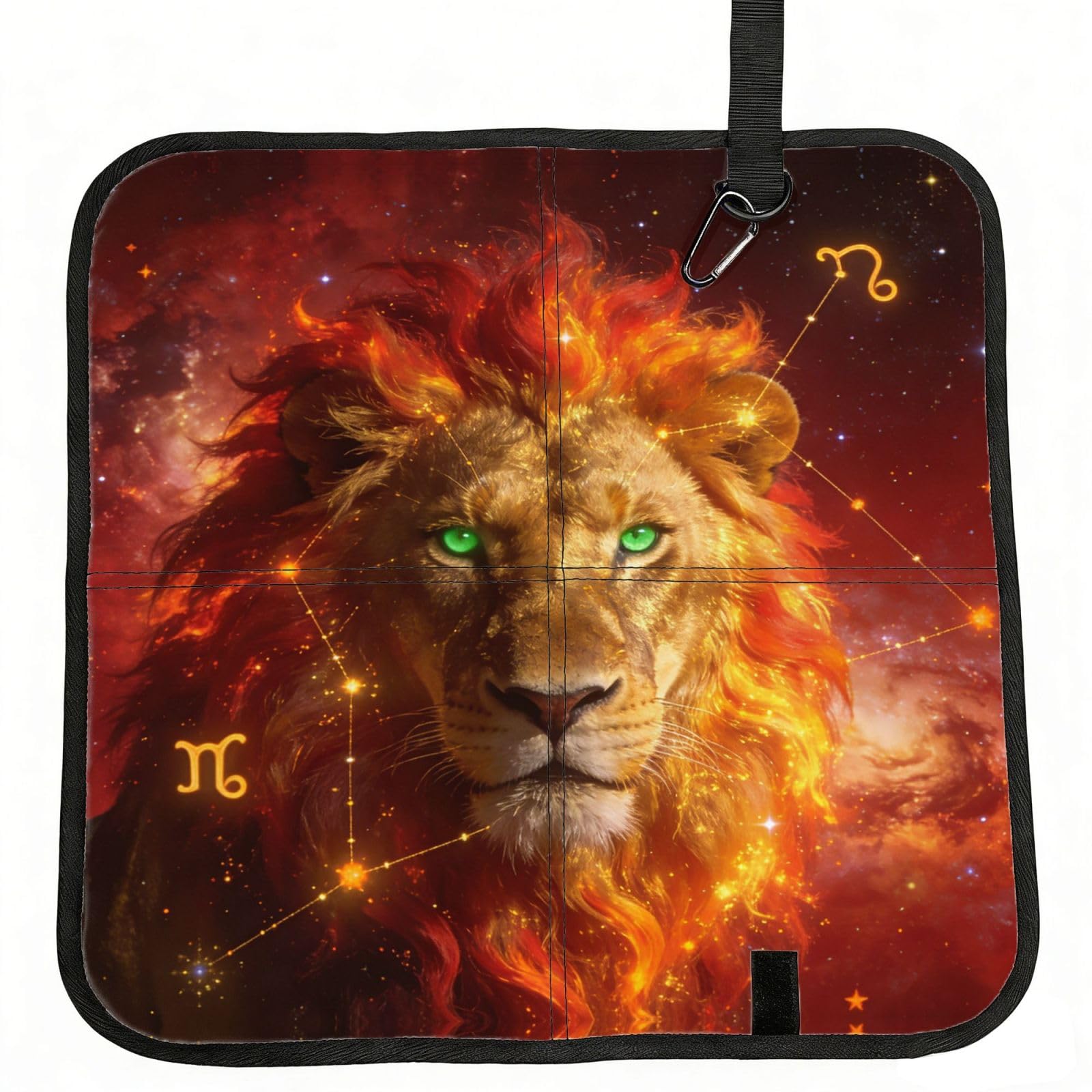 DUYIOKH Fiery Lion with Leo Constellation Print Foldable Portable Seat Cushion for World Cup Games, Camping and Outdoor Activities