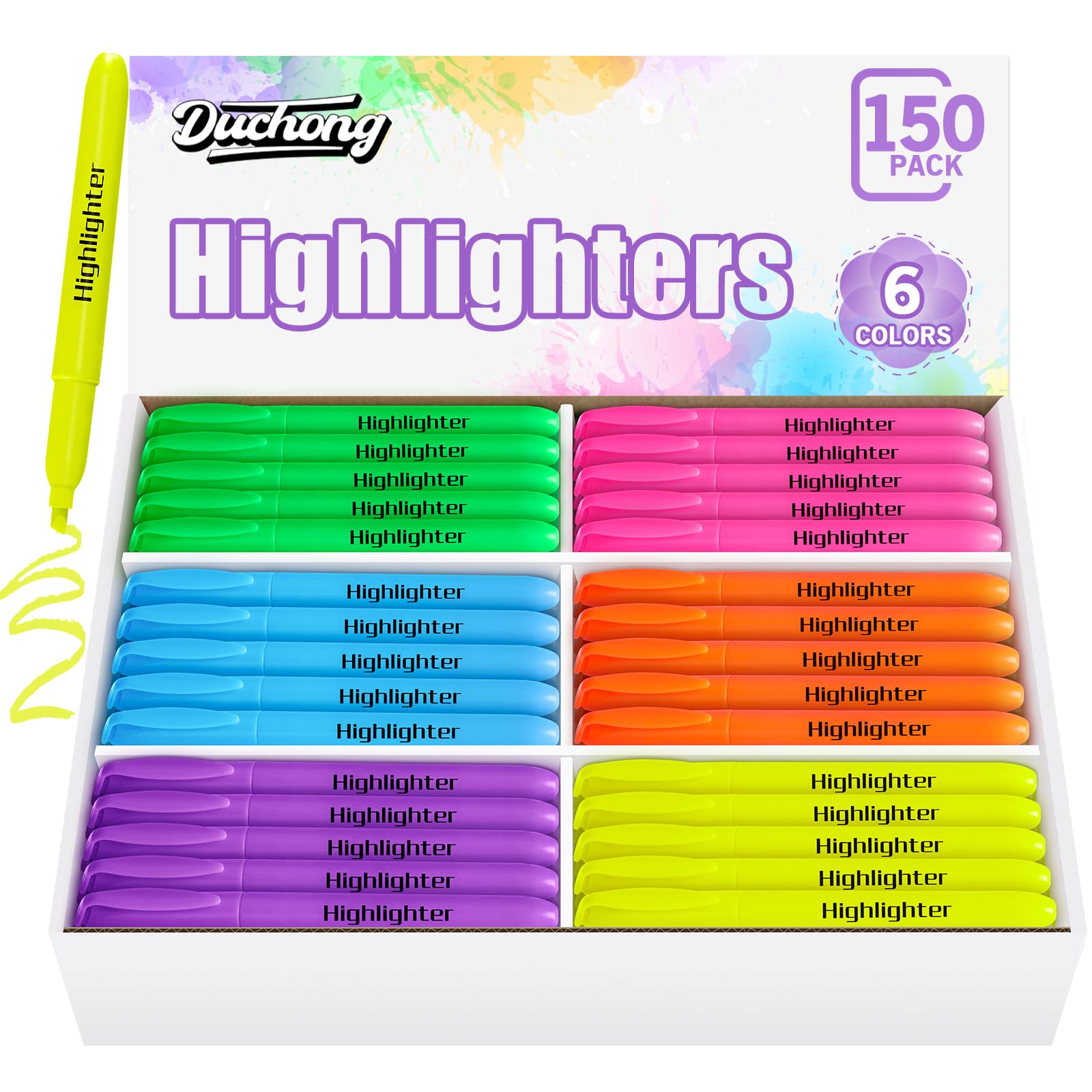 Duchong 150 Count Highlighters Bulk, Highlighters Assorted Colors, Chisel Tip Dry-Quickly Highlighter Markers, Office Classroom Must Have, Back to School Supplies for Adult Kids Teachers