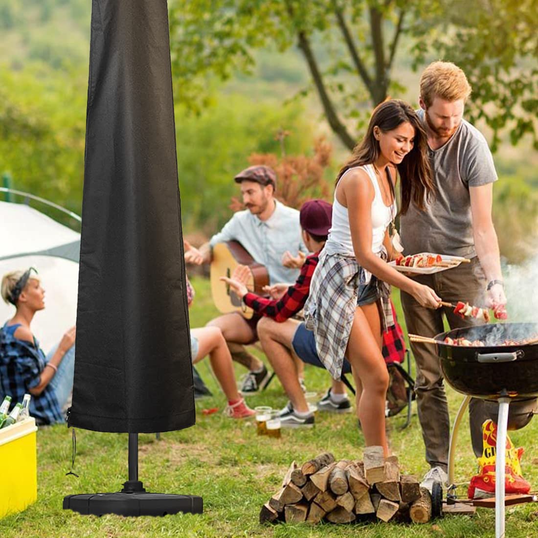 Housse De Parasol Déporté HASLED 240x57 Cm - Tissu Oxford 210D Imperméable, Avec Sangle Et Cordon, Pour Jardin Et Piscine