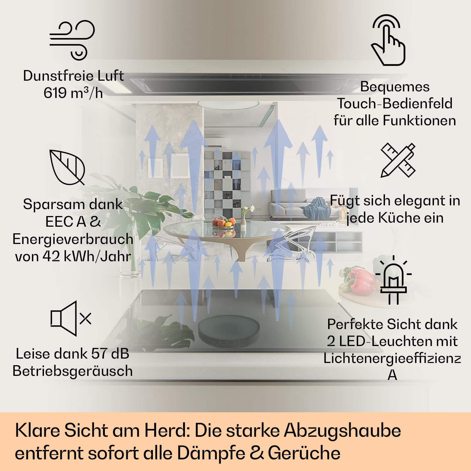 Klarstein Dunstabzugshaube 90cm 230W 620 m³/h Abluft Umluft Mit Filter Schwarz