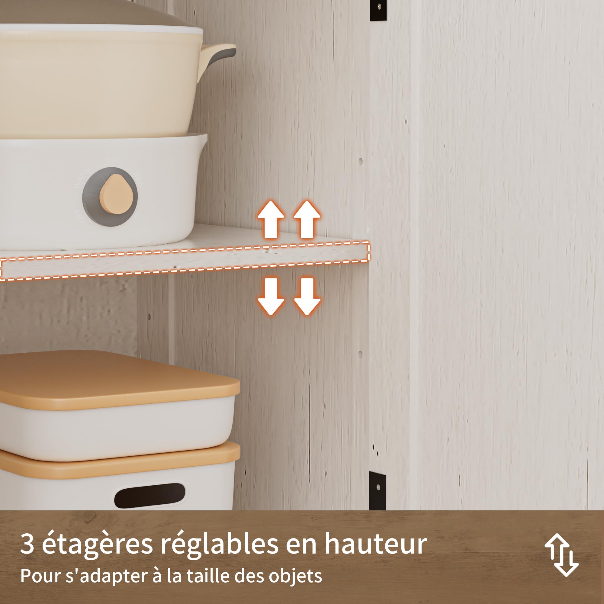 BonVache Meuble de Rangement, Buffet, avec Placard 4 Portes, 3 Tiroirs, Enfilade avec étagère Ouverte, pour Salle à Manger, Salon, Cuisine, entrée, 130 x 35 x 95 cm, Blanc