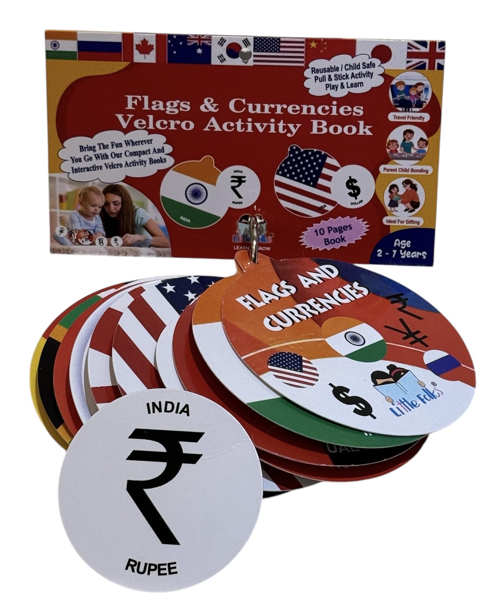 Currency & Flags Flashcards,Velcro Activity Book,Flags Activity Book,Educational Toy,Birthday Gift for Kids,Rakhi Gifts for Toddlers,Travel Friendly,Montessori Toy For Language_Skills