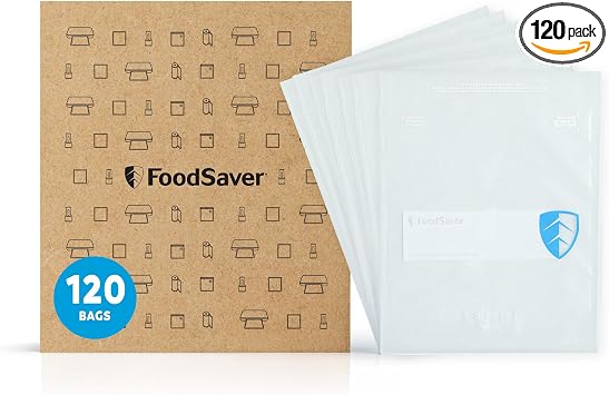 FoodSaver Pint Vacuum Seal Bags, 120 Count Pre-Cut BPA-Free Freezer Bags, Align to Seal & Tear to Open for Food Storage, Sous Vide, and Meal Prep