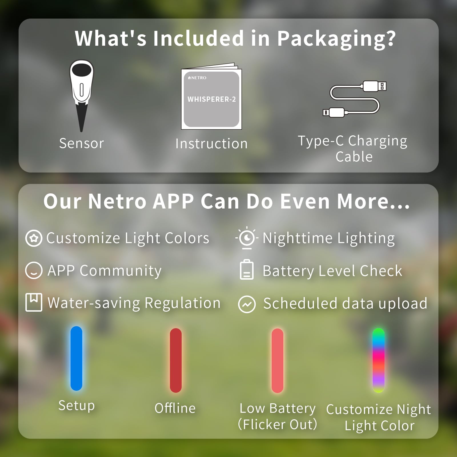 Netro Whisperer - Sensore Intelligente per Piante, connessione WiFi, ad energia Solare, per Uso Esterno