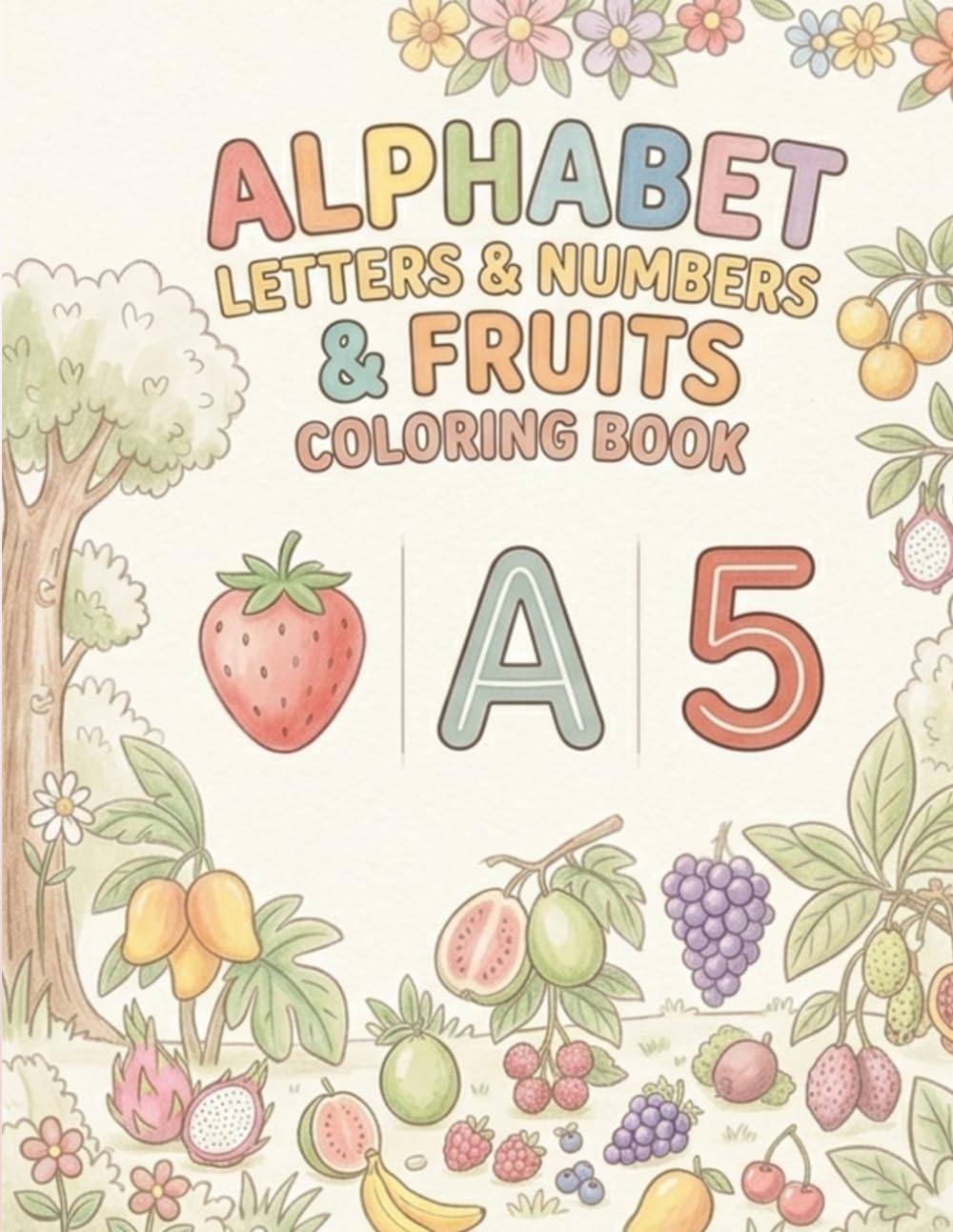 ALPHABET LETTERS & NUMBERS & FRUITS COLORING BOOK: An Educational Coloring Adventure with Letters, Numbers , fruits coloring fun children's, preschool activity book.