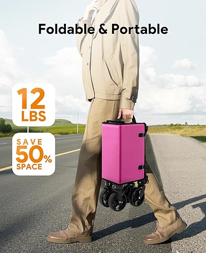 Miniatura 31 de Carro plegable 3 en 1 que se convierte en banco, carrito plegable de 220 libras con ruedas, carrito de compras de 120 L para comestibles, carrito