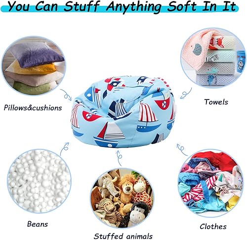 Miniatura 2 de Funda para puf de almacenamiento de animales de peluche para niños y niñas, organizador de almacenamiento de juguetes extra grande, puf sin relleno