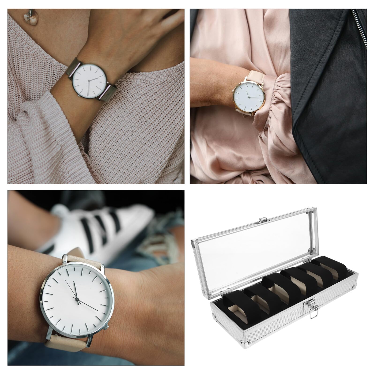 GALPADA Scatola Orologi 6 Posti in Lega di Alluminio Finestra Trasparente | Organizer Portatile, Interno in Pelle Scamosciata ed Eva, per Esposizione in Negozio e Uso Personale