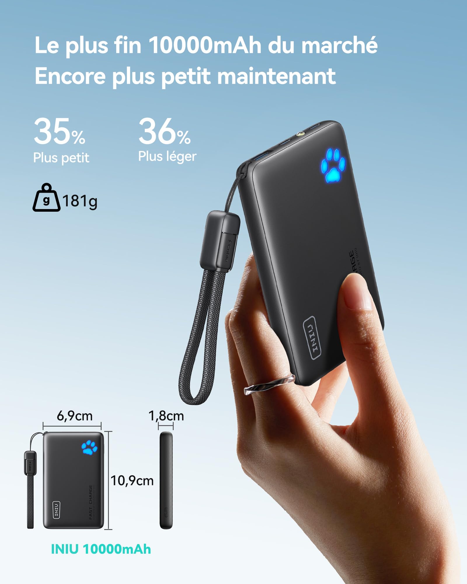 Image secondaire de Batterie Externe INIU 10000mAh 45W PD3.0 - Power Bank Léger et Compact