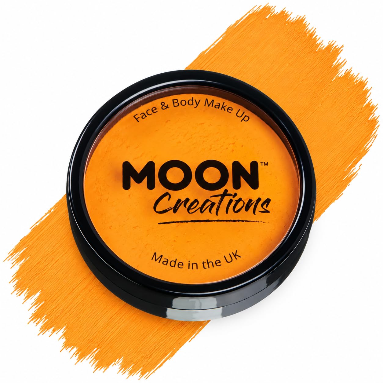 Bright Orange Face Paint by Moon Creations | Water Activated Face & Body Paint Cosmetic Makeup – 36g | Professional Makeup Perfect For Halloween | Apply with Brush or Sponge | UK Made