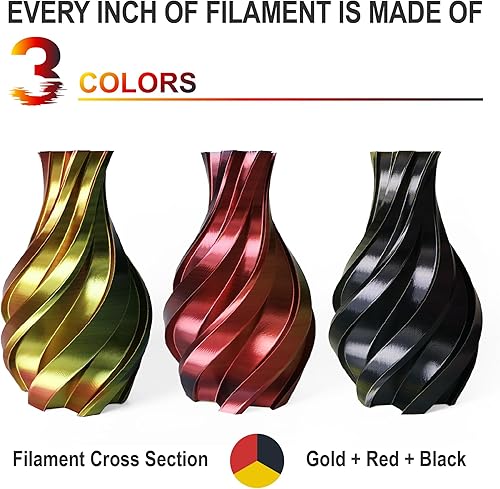 Miniatura 3 de Filamento para impresora 3D, filamento PLA de seda de triple color de 0.069 pulgadas, paquete de filamento de impresión 3D de color dorado,