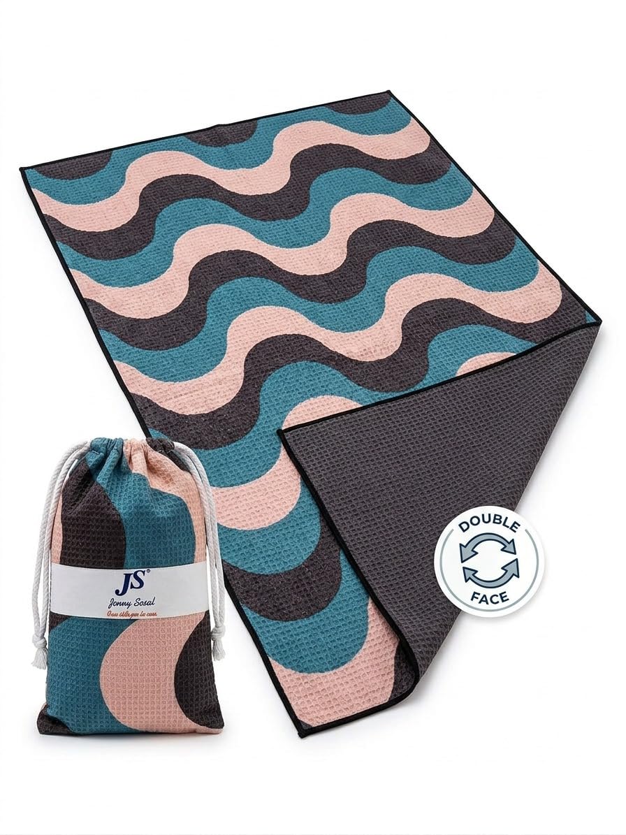 Jenny Sesal Telo Mare Microfibra Grande 90x170 cm con Borsa Regalo - Antisabbia, Asciugatura Rapida e Assorbente - Leggero, Compatto Salvaspazio - Per Spiaggia, Piscina, Palestra e Viaggio - Onde Blu