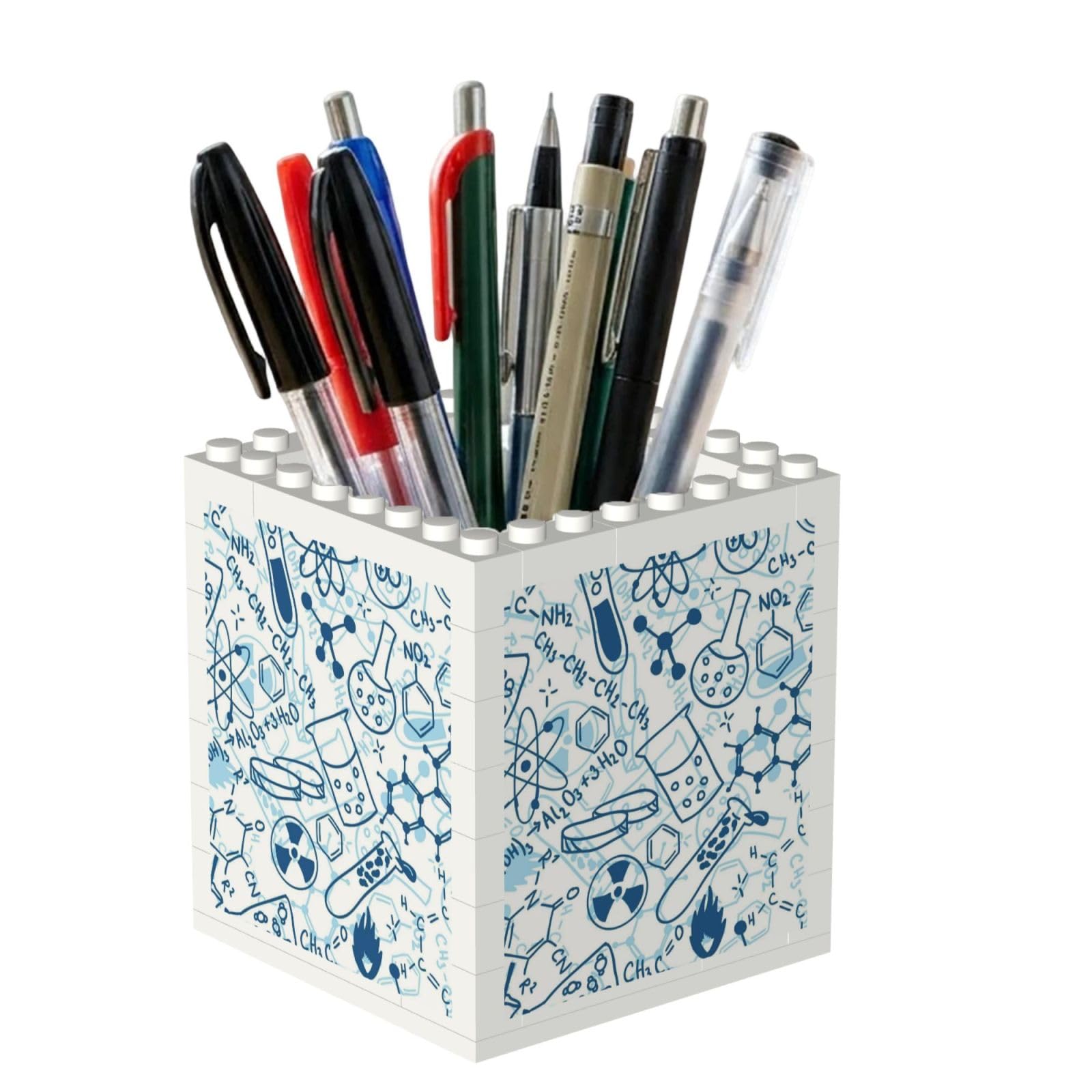 Poadnly Cartoon Blue Chemistry, Pen Pot Pencil Holder for Office Home School, Compact Desk Organiser for Office Stationery
