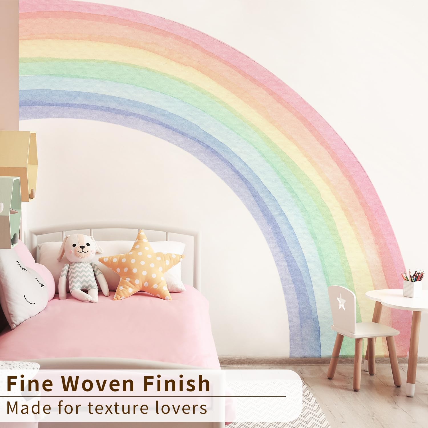 funlife Fabric Peel and Stick Large Rainbow Wall Mural Stickers for Girls, Precut Pastel Half Watercolor Rainbow Wall Sticker Decals for Kids Bedroom Living Room Playroom, 78.74" x 70.87"