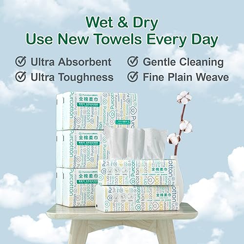 Miniatura 4 de Purcotton Pañuelo facial de algodón ultra suave, 100% algodón, 600 unidades, algodón sin perfume, toalla facial desechable para piel sensible,