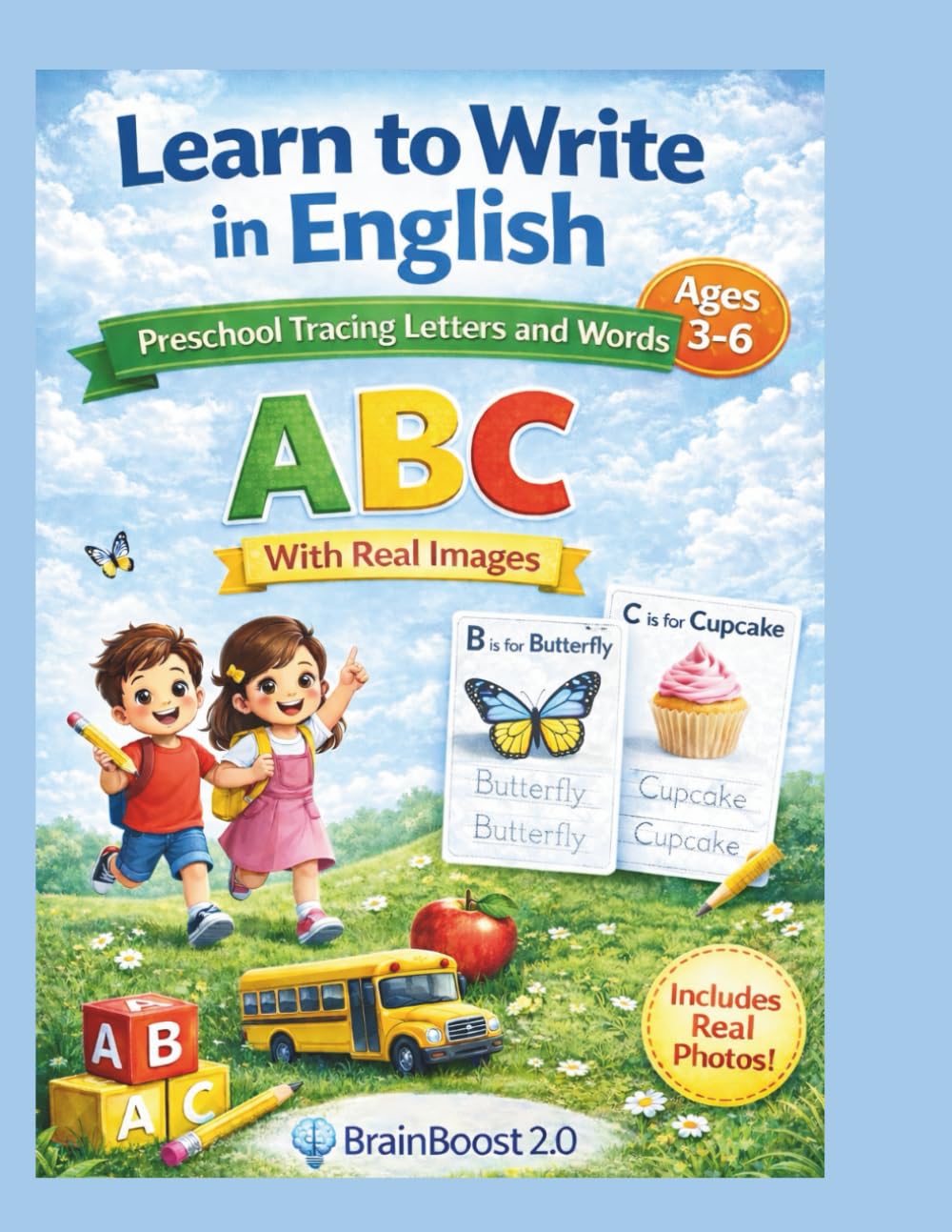 Learn to Write in English: Preschool Tracing Letters and Words Workbook for Kids Ages 3–6 With Real Images and Early Writing Activities