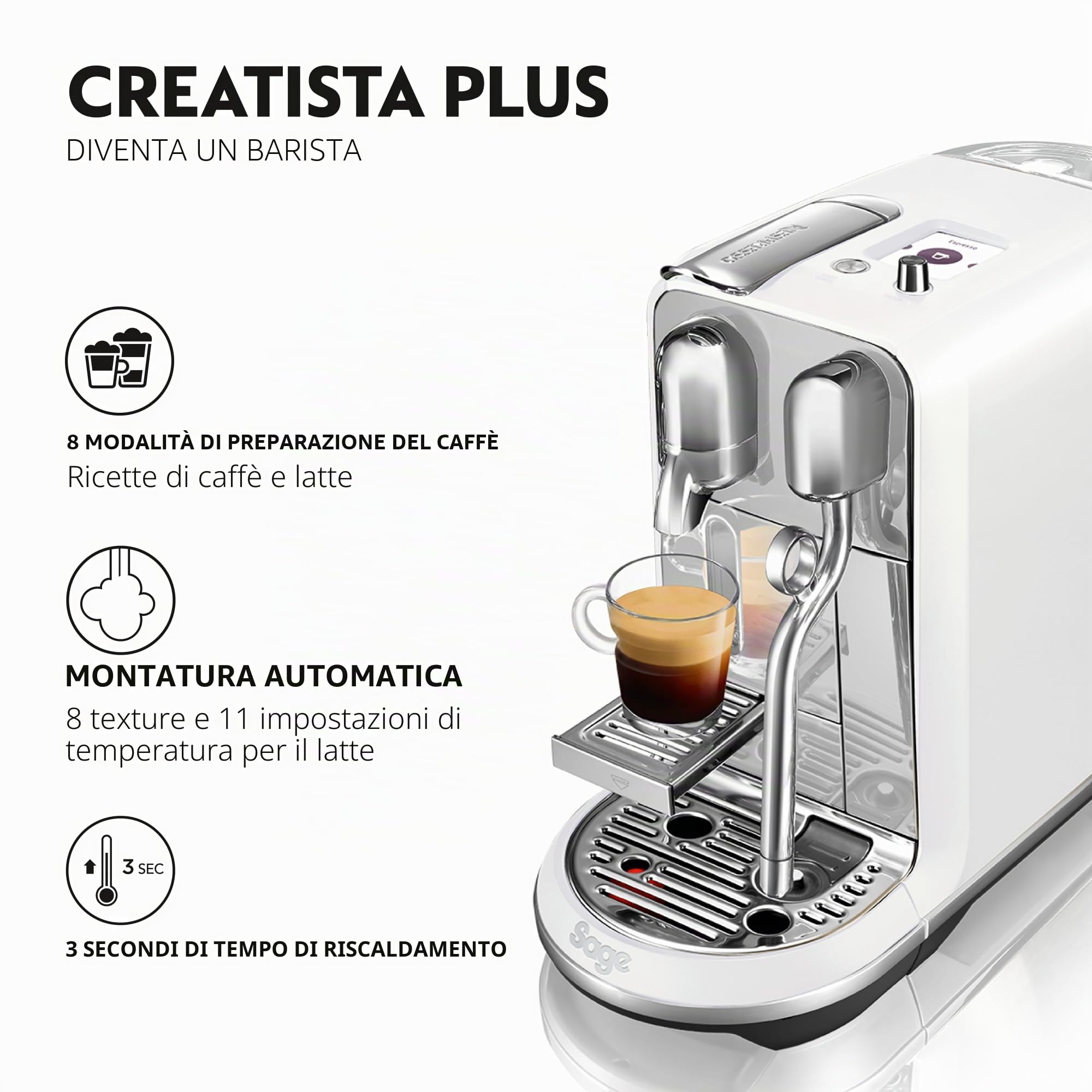 Sage Appliances SNE800BSS4EGE1 Macchina per espresso The Creatista Plus Con display TFT bianco perla