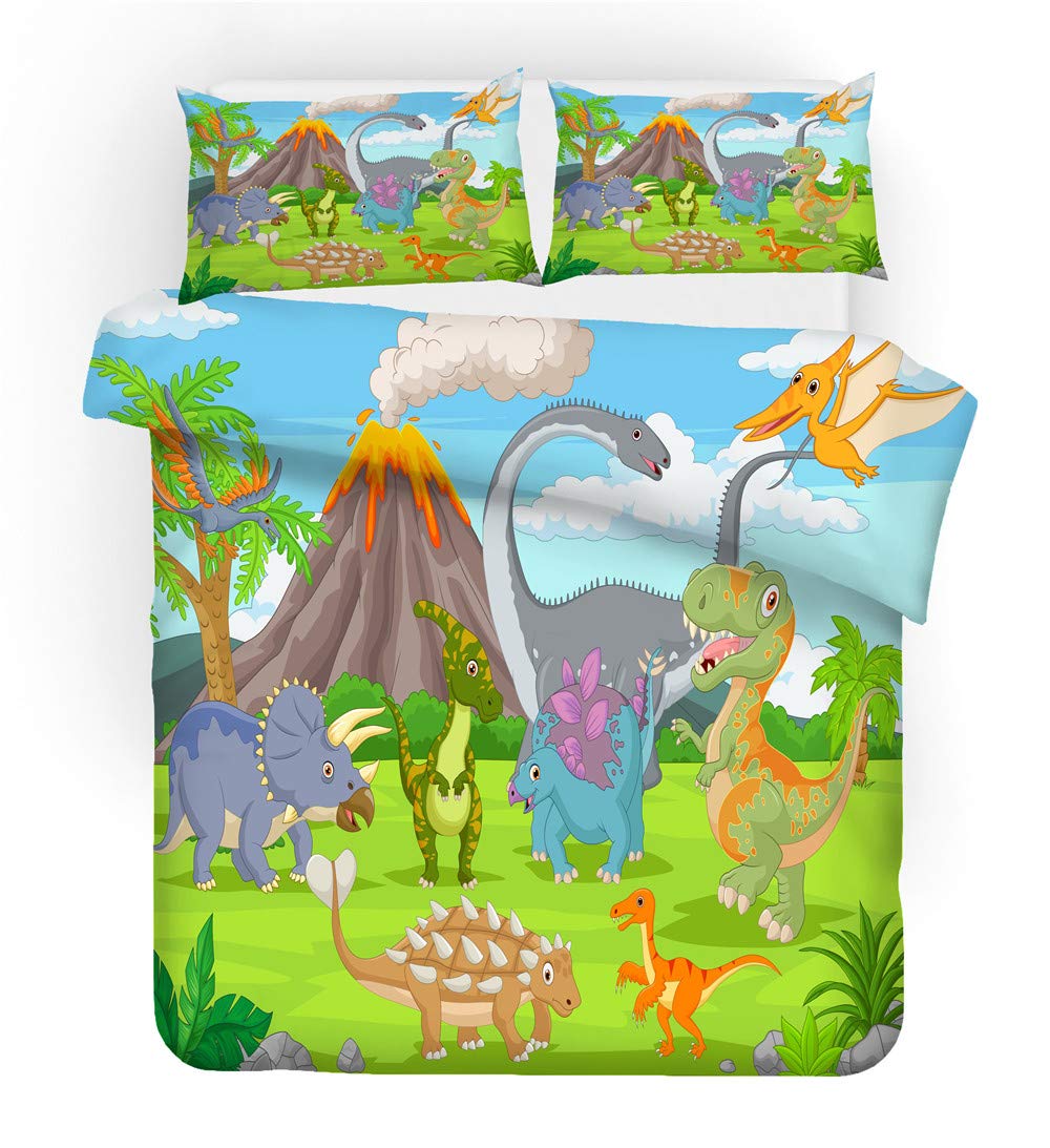 Housse De Couette Dinosaure 135x200 Cm + 2 Taies - Microfibre Douce - Enfant - Motif 3D