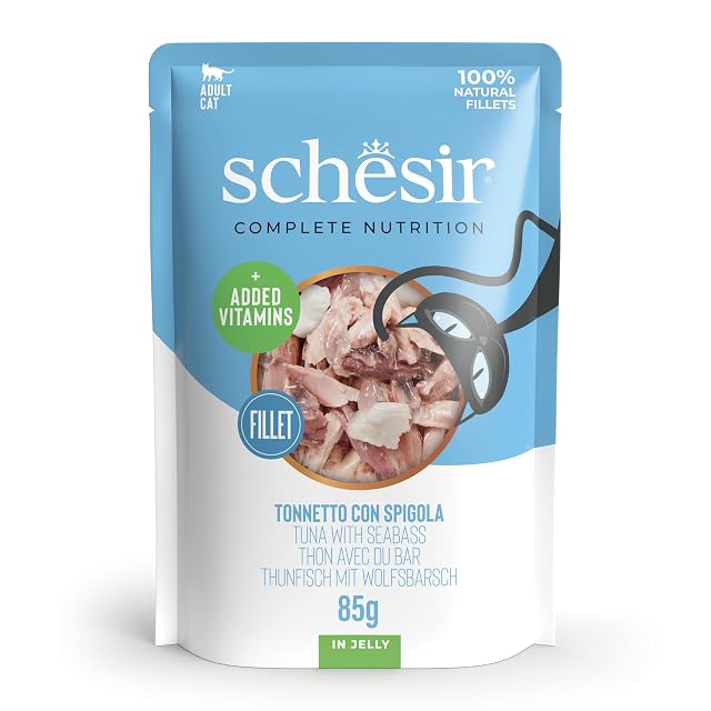 Foto 3 de 4 de Schesir, Atún con lubina, en gelatina, alimento húmedo Completo para Gatos, en Bolsa