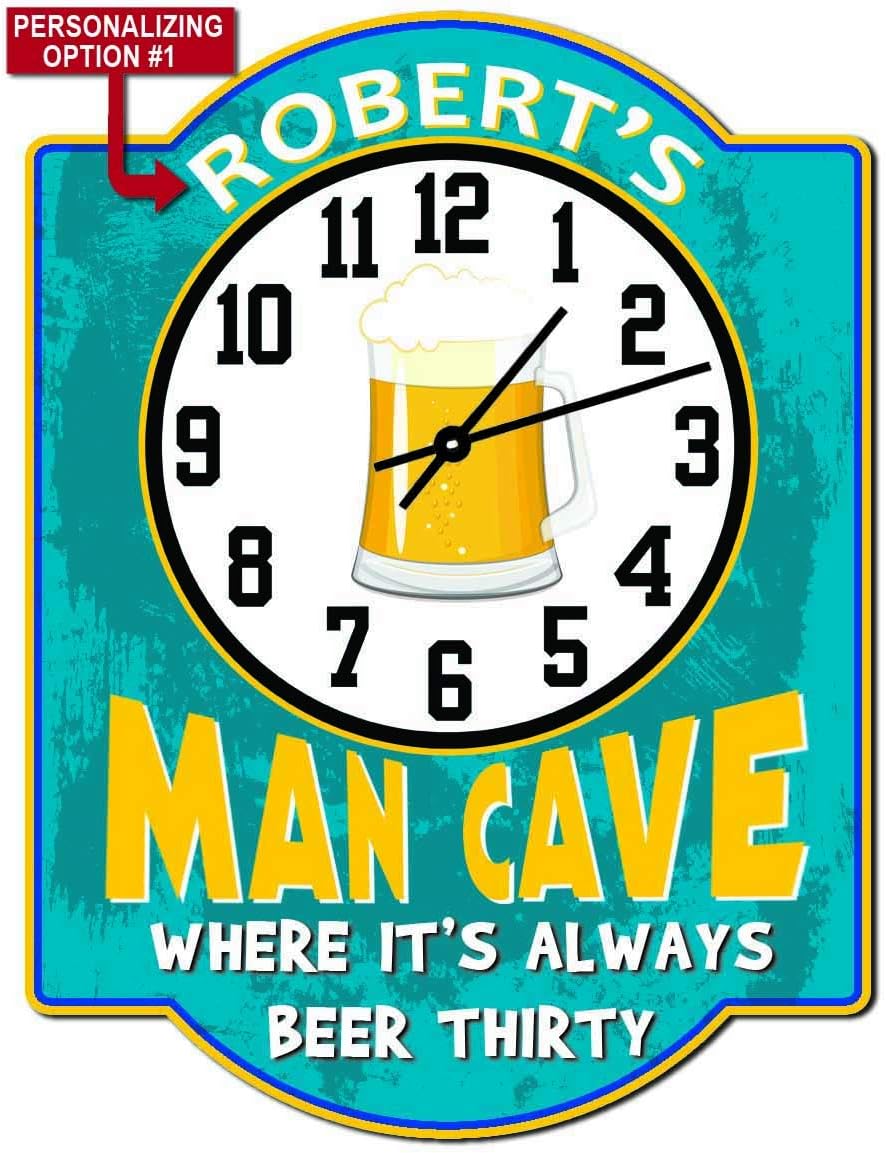 Personalized Beer Thirty Light Blue Garage Hardboard Clock Sign From Redeye Laserworks