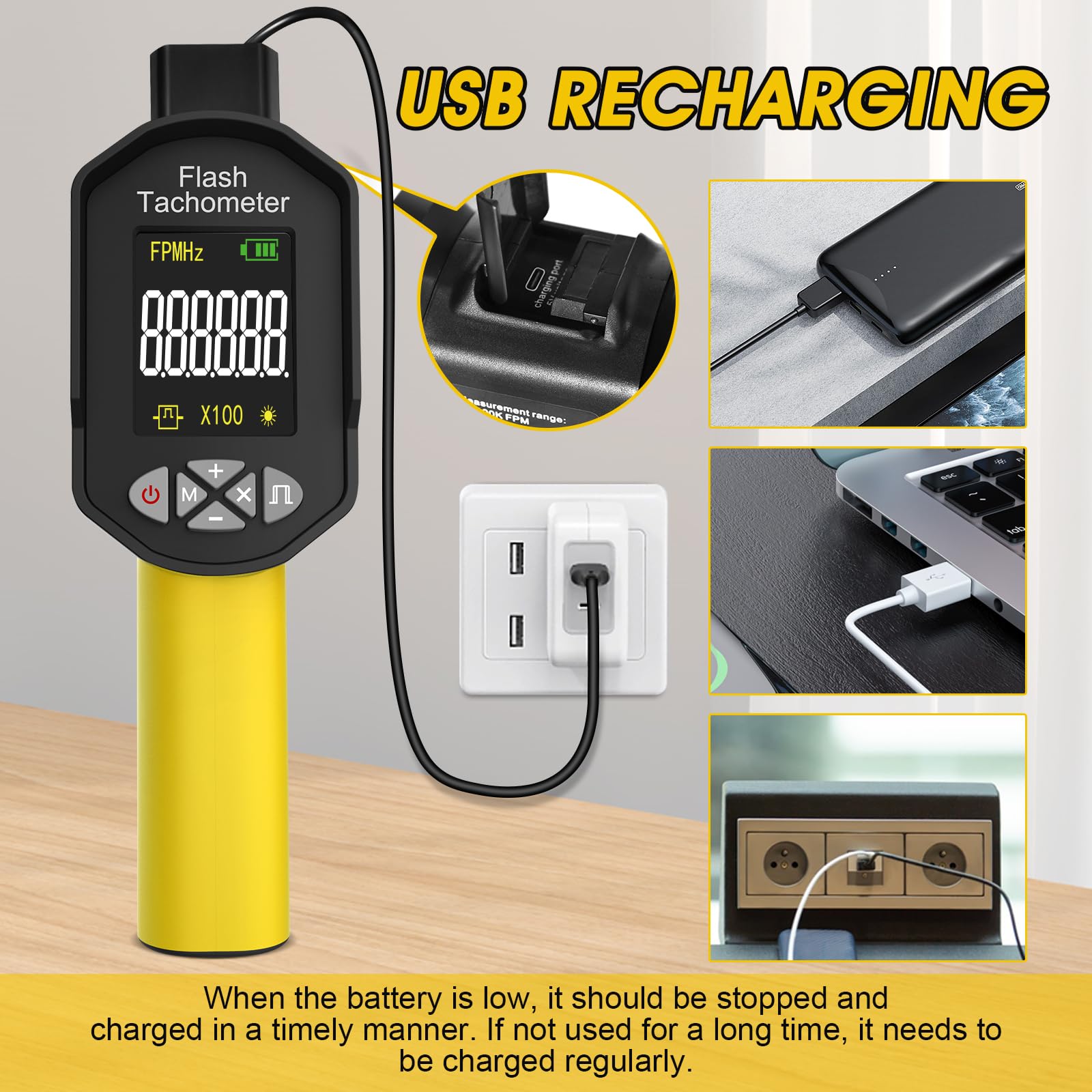 LED estroboscópico digital, tacómetro 60-100000RPM, 16 luces LED ajustable