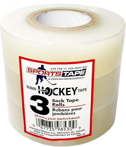 SportsTape - Cinta de hockey multipaquete, transparente, 3 rollos