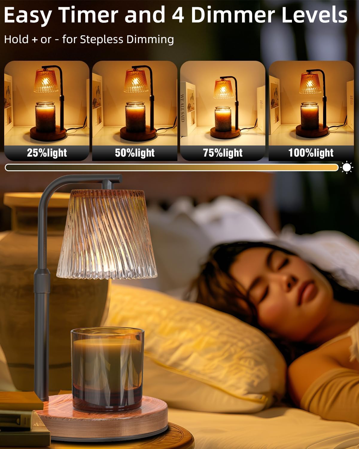 Candle Warmer Lamp with Timer Dimmable for Women, Adjustable Height Candle Warmer for Jar Candles, Electric Wax Melt Warmer lamp with 2 Bulbs, Housewarming Gifts New Home Decor