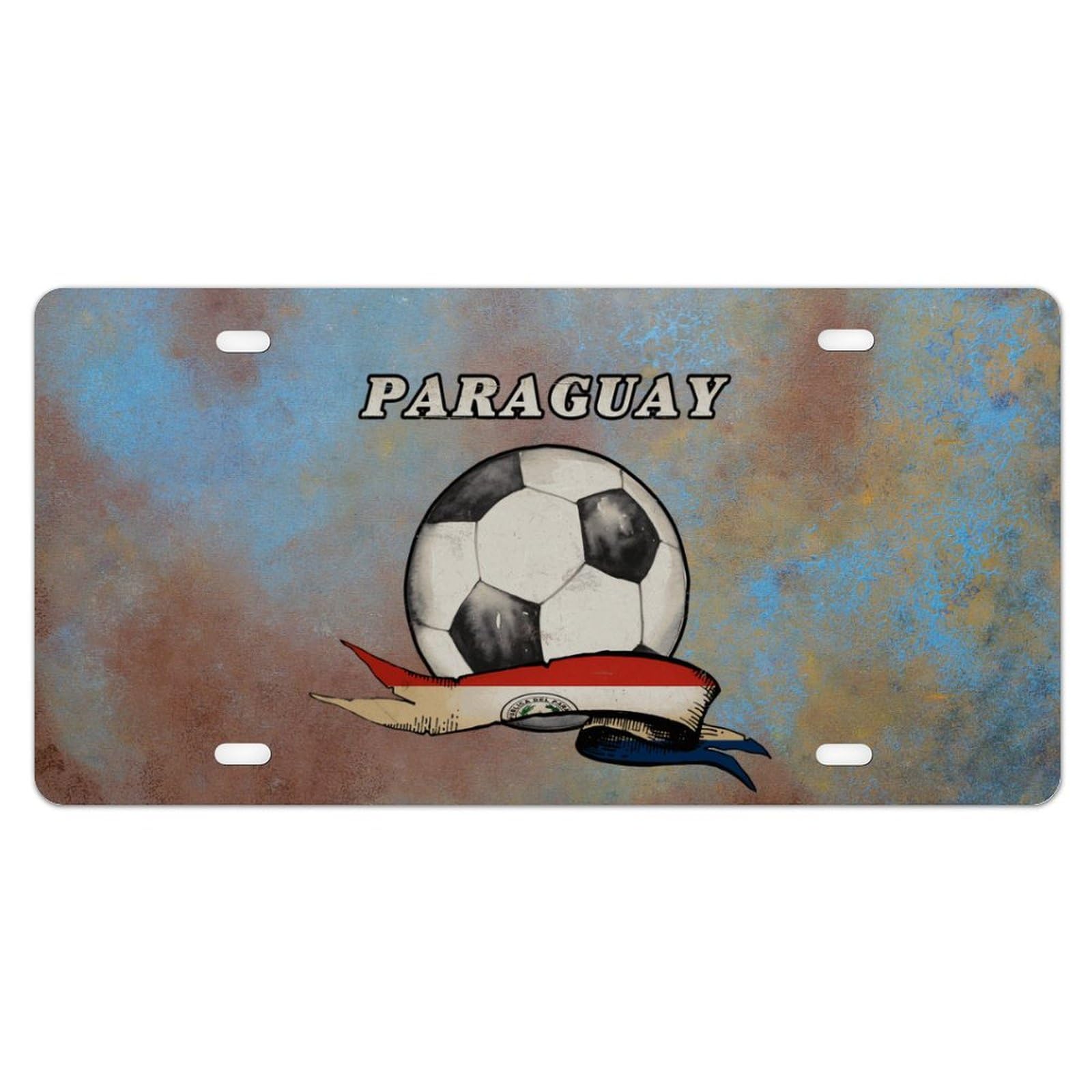 Cowkisssign Flag of Paraguay License Plates Paraguay Flag with Vintage Soccer Aluminum Car Metal License Plate Gift for New Car Driver Truck Lover 6x12inch