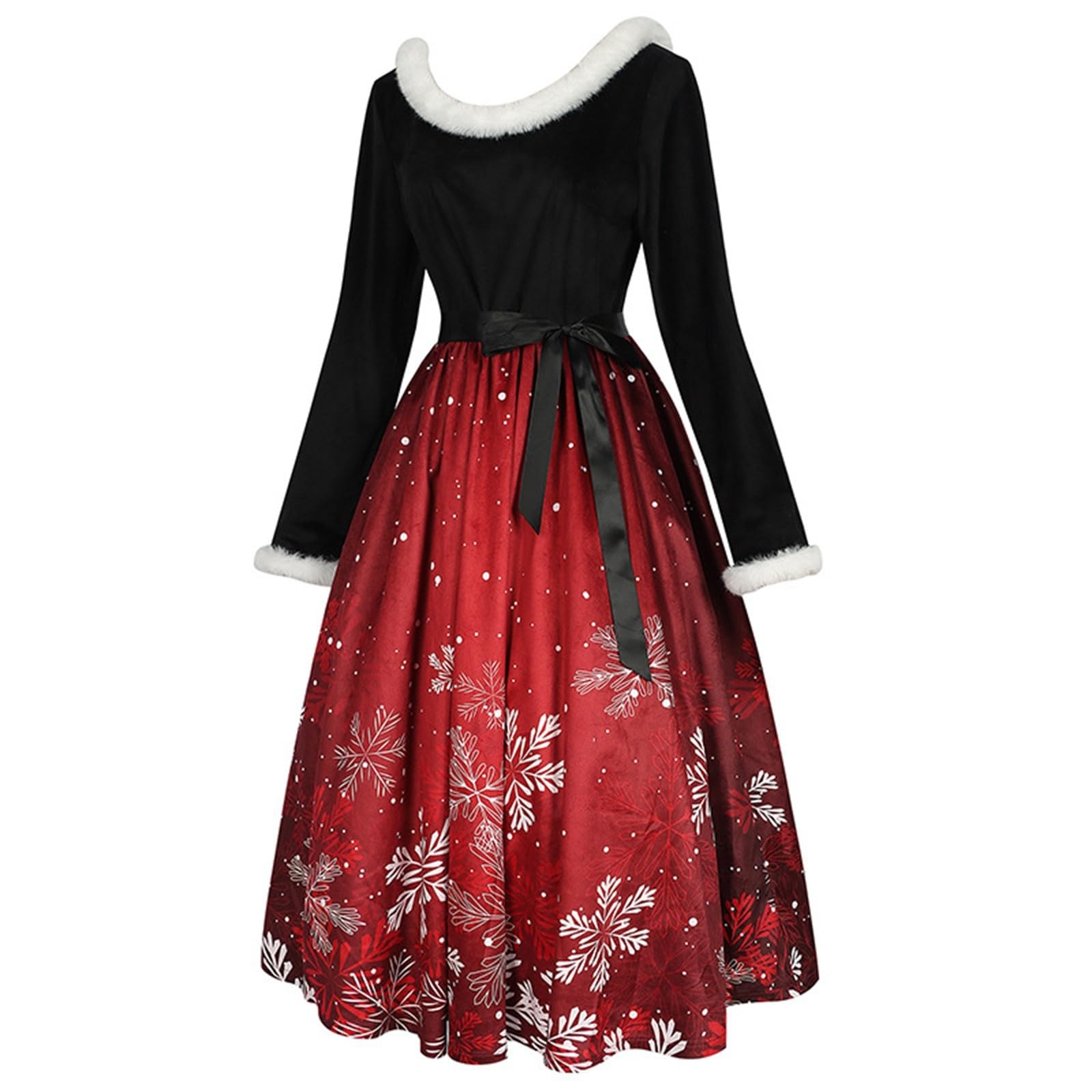 Abito di Natale da donna, elegante, con scollo a V, abito da cocktail per donne, abito di Natale, renne con motivo natalizio, abito da festa