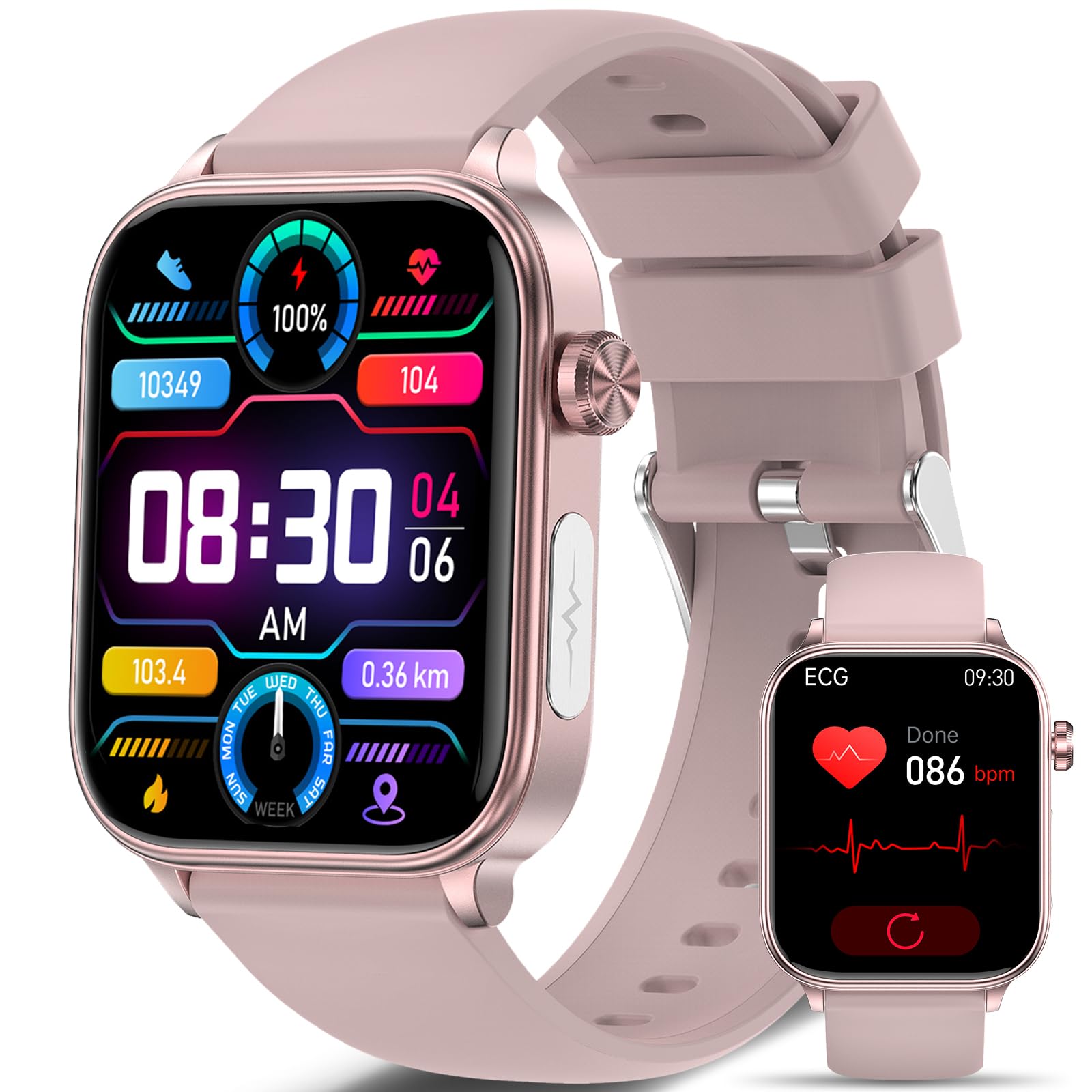 2026 Smartwatch Donna con ECG/HRV/Pressione Sanguigna/Acido Urico/Emozioni | 1,96"Orologio Salute con Sonno/BMI/Cardiofrequenzimetro/Temperatura Corporea/Fatica/Chiamata/Pulsante SOS, IP68, iOS Android