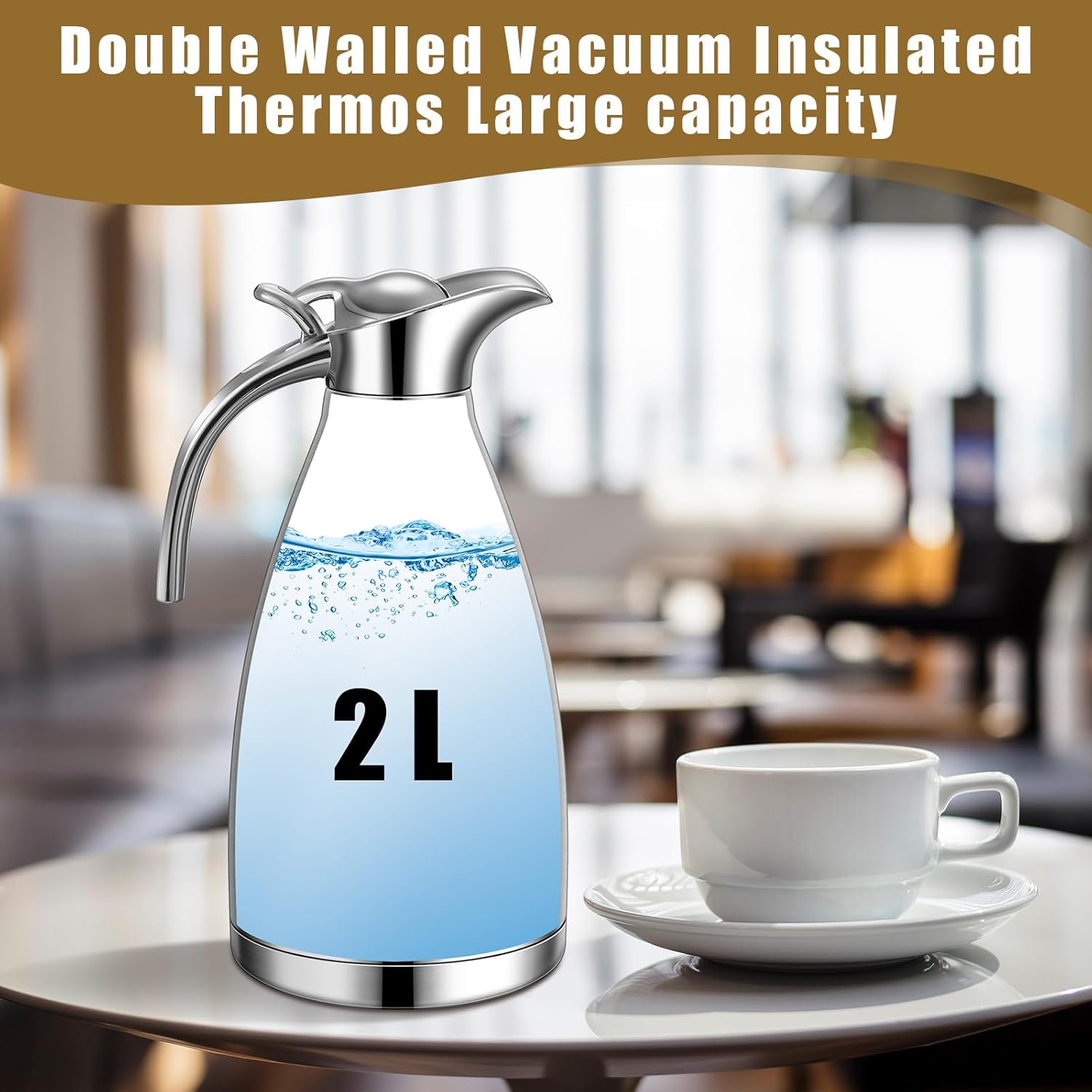 Uiifan 2 Pcs 68 oz Thermal Coffee Carafe Insulated Stainless Steel Coffee Carafe for Hot Liquids Vacuum Thermal Pot Creamer Dispenser with Brushes Keeping Hot Tea Milk Water(Silver) - Image 5